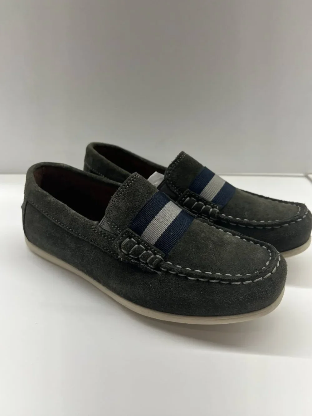 NEW Florsheim Jasper Jr. Boys Moc Toe Strap Loafer in Gray Suede Size 13